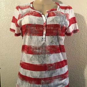 Onque Casuals Round neck Women Sz S Tshirt Short Sleeve American Flag pattern C1